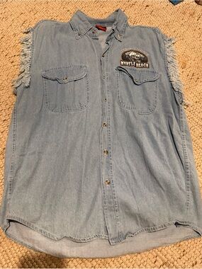 Myrtle Beach Light Blue Denim Sleeveless Button-Down Shirt
